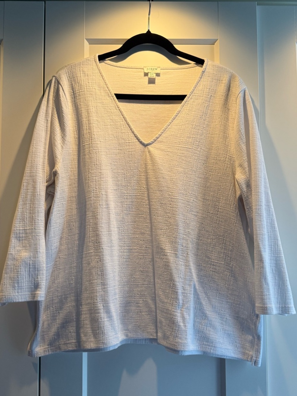 J. Crew White V-Neck Textured Tunic Top